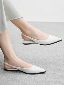 CUCCOO BIZCHIC Women's Pointed Toe Flat White Backless Comfortable Minimalist Slingback Flats, Versatile For Commuting And Daily Wear For Christmas