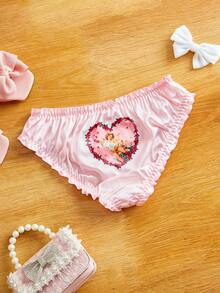 FairyFlirt 女士荷叶边天使印花粉色时尚舒适比基尼内裤 - 粉色 - 查看 6