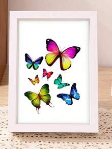 3D镂空玻璃框压花干花蝴蝶标本立体展示盒创意DIY墙面艺术家居装饰客厅卧室美学 - 白色 - 查看 6