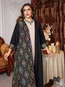 Al Najma Plus Size Women's Colorful Embroidered Loose Elegant Luxurious Arabic Abaya Robe - Black - View 6