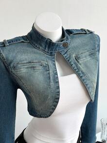 Elamini Women's Fashionable Retro Short Denim Jacket