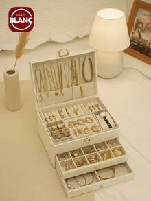 1pc 3-Tier Jewelry Storage Box, Watch Organizer, Earring Holder, Necklace Display, Bracelet Tray, Ring Case, Large Capacity 3-Layer Jewelry Box With Lock, Rectangular Jewelry Storage Box For Women - Jewelry Box - View 3