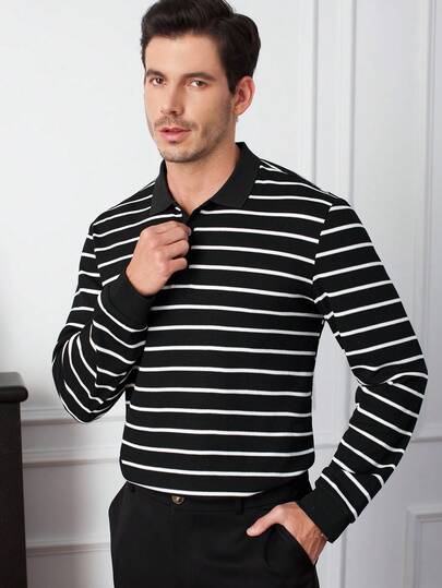 Core Aspect قميص بولو بأكمام طويلة للرجال، قماش مُحبك مخطط، قميص بولو كاجوال للرجال، قميص بولو بأزرار للرجال، مناسب للخروجات اليومية، التجمعات مع الأصدقاء، عطلات نهاية الأسبوع الكاجوال، هو هدية ممتازة للأصدقاء أو الأزواج، أفضل قميص بولو مبيعًا على إنستجرام