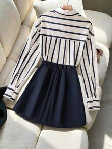 GlowEve CURVE 大码女式蓝白条纹学院风两件套 - 藏蓝色 - 查看 2