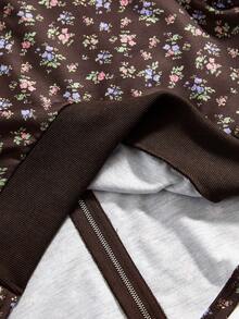 ROMWE Kawaii 大码女式可爱田园风蕾丝蝴蝶结饰边卫衣，棕色碎花甜美卡哇伊女士套头衫 - 棕色 - 查看 5