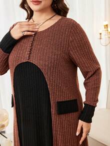 Al Najma 大码女式土耳其阿拉伯风格拼接长袖休闲舒适连衣裙，秋冬款