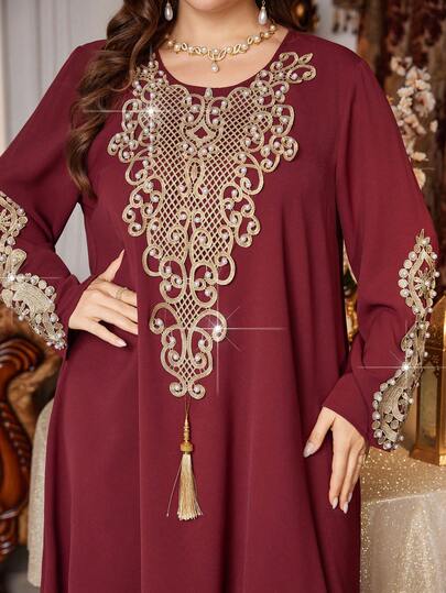 Al Najma Casual Loose Round Neck Long Sleeve Regular Plus Size Women Arabic Dress, Suitable For All Occasions In Spring And Autumn