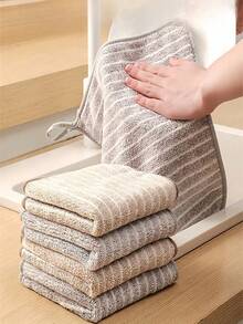 1/3/5/8条装随机颜色条纹清洁布，超细纤维厨房抹布，带挂环，可重复使用可水洗厨房清洁巾，去除油脂，洗碗，超强吸水，适用于厨房、汽车、玻璃清洁和家居清洁 - 彩色 - 查看 1