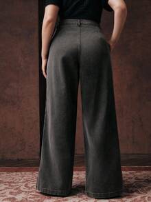 Anewsta Damskie jeansy w dużych rozmiarach, nowe, modne, asymetryczne, warstwowe, ciemnoszare, nowoczesne, swobodne i stylowe - Czarne - Zobacz 2