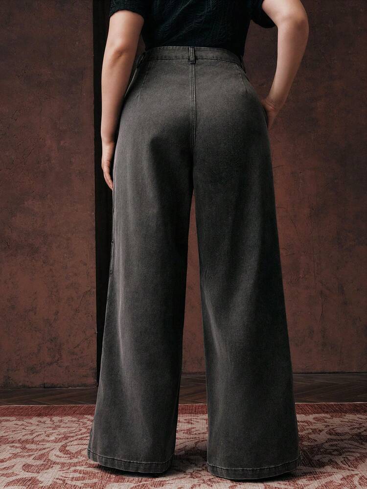 Jeans grises oscuros de diseño asimétrico y con capas de moda para mujer de talla grande, modernos y de estilo casual