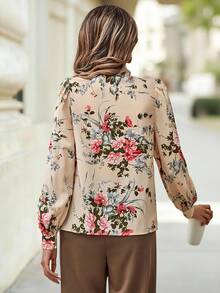 SHEIN Clasi Floral Print Tie Neck Puff Sleeve Blouseelegantcasualgraphic - Multicolor - View 2