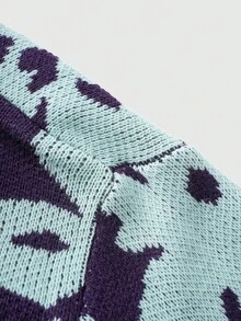 ROMWE MEN Men's Floral Jacquard Knit Sweater, Loose Fit - Red Violet - View 4