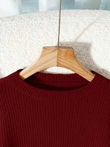 EMERY ROSE Suéter holgado de punto de unicolor con hombros caídos, casual y sencillo para uso diario y trayectos, para otoño/invierno - Rojo - Ver 5