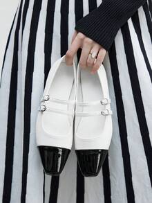 CUCCOO BIZCHIC Women's Pointed Toe Contrast Color Fashionable Flat Shoes For Christmas - Black and White - View 5
