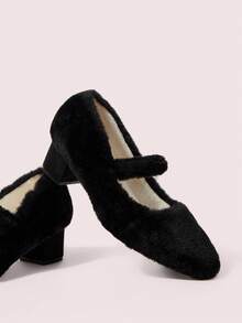 CUCCOO DOLLMOD Women's Fuzzy Warm Pumps, Fashionable And Versatile For Commuting, Autumn/Winter For Christmas - Black - View 2
