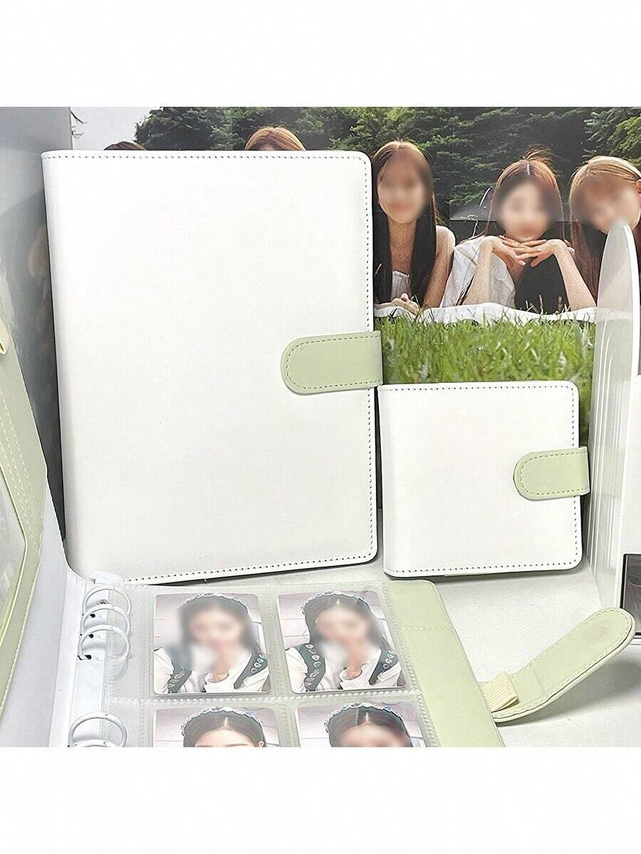 Sổ đựng bưu thiếp/thẻ ghim bìa cứng A5/A7 bằng chất liệu PU, màu trắng xanh lá cây, thích hợp cho năm học mới. - trắng - Xem 1