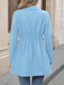 SHEIN LUNE 女款休閒百搭通勤素色雙排扣大衣女款西裝外套女款外套 - 藍色 - 查看 2