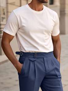 Manfinity Mode Men Buckled Detail Suit Trousers - Dusty Blue - View 3