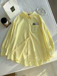 Comfortcana Plus Solid Button Front Shirt - Yellow - View 6