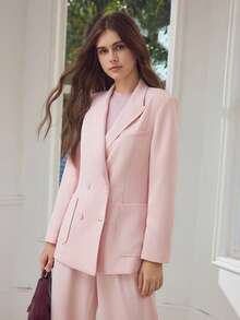 MOTF PREMIUM ELEGANT SOLID COLOR DOUBLE-BREASTED LOOSE BLAZER