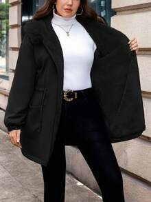 SHEIN Clasi Parka con forro de piel de conejo para tallas grandes - Negro - Ver 12