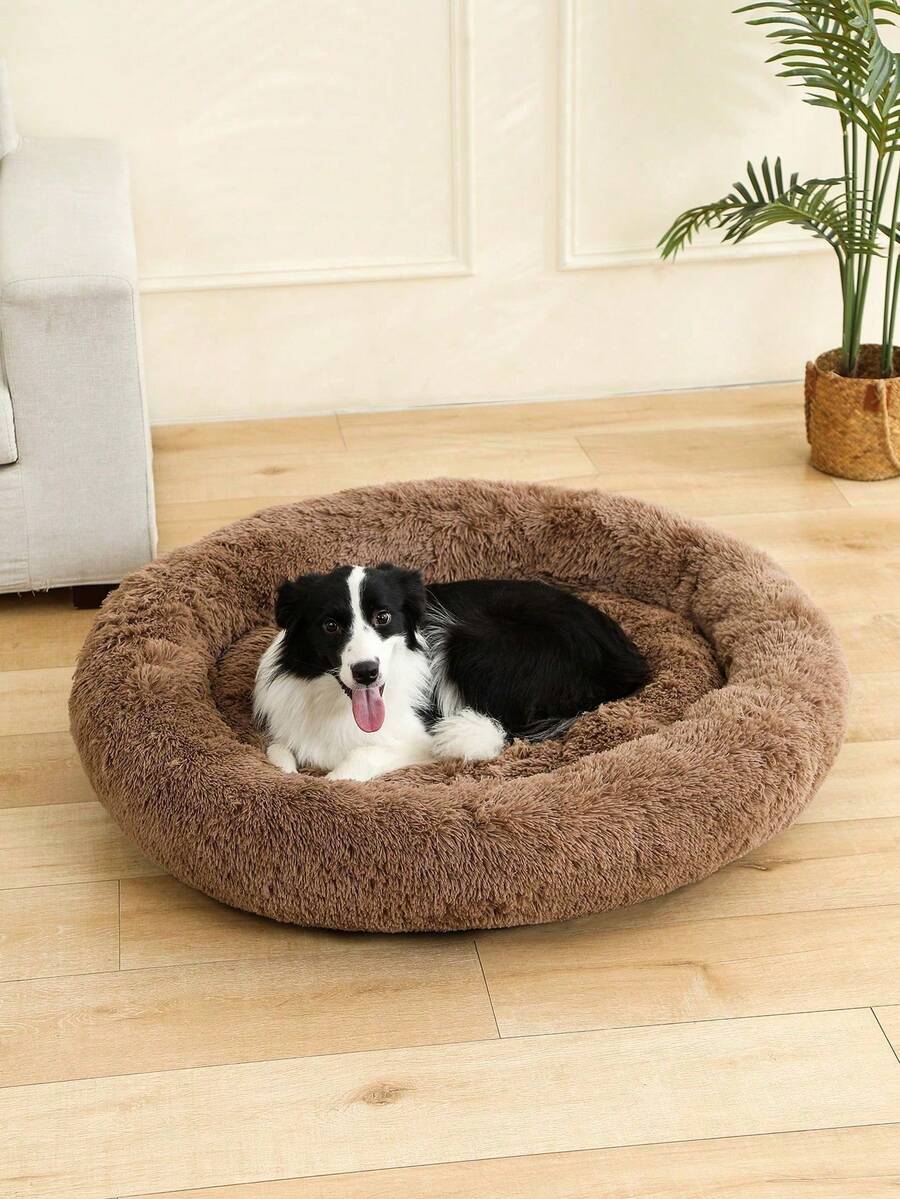 1pc Plush Dog Bed, Warm Pet House, Breathable Cat Nest Suitable For Small/Medium/Large Cats & Dogs, All Seasons - Brown - View 1