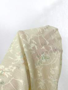 SHEIN Elenzya Áo thun ren co giãn in hoa thanh lịch cỡ lớn cho nữ - Màu be - Xem 5