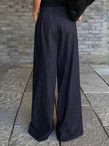 DAZY Women's Elegant Wide Leg Pants, Loose Solid Color Formal Trousers, Spring/Autumn Y2k - Blue - View 2