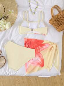 SHEIN Tween Girl Floral Print Comfortable Casual Swimsuit Set