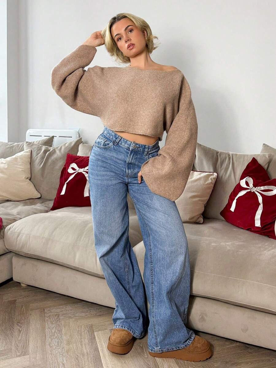 Bethéva 2025新款时尚宽松休闲简约连体设计针织罩衫 - 駝色 - 查看 1