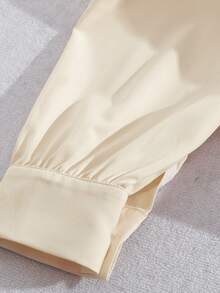 Franclia 女士优雅通勤套装，包括杏色长袖开衫衬衫和高腰休闲长款棕色裤子两件套，春季款 - 棕色 - 查看 7