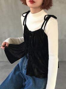 FRIFUL Canotta casual da donna con colore unito e cinturino regolabile - nero - Visualizzare 1