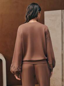 Anewsta Elegant Women's Asymmetrical Fabric Embroidered Sweatshirt, Suitable For Winter, Autumn, Christmas, Chic And Stylish - Khaki - View 7