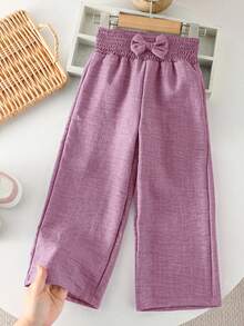 Elladie kids 少女束腰可爱3D蝴蝶结装饰休闲阔腿裤 - 中紫紅色 - 查看 3