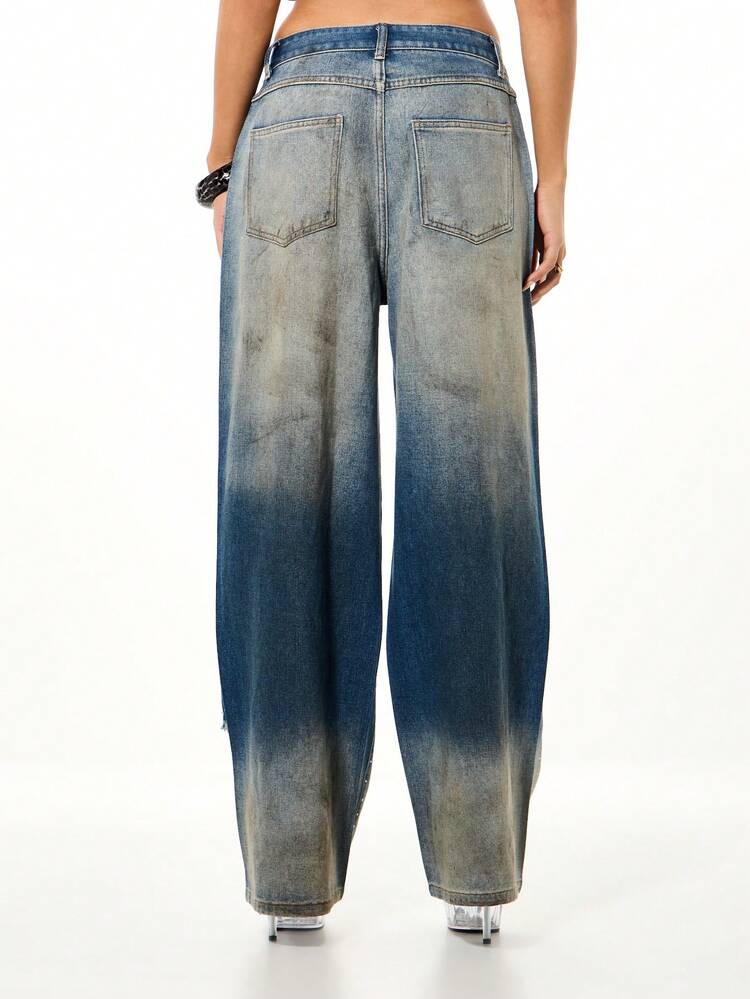 SUMWON WOMEN Jean large délavé orné de strass