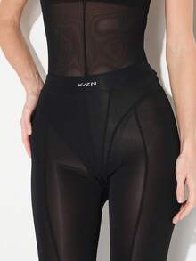 KIZN Mesh Panel High Rise Athletic Leggings Full Length Fitted Performance Workout Pants Training Activewear Compression Yoga Leggings Exercise Sports Tights - Black - View 3