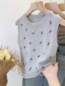 SHEIN Women's Casual Sleeveless Tank Top With Bow Decor, Suitable For Spring And Summer - Grey - View 3