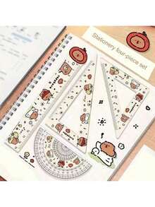 4pcs/Set Capybara Acrylic Ruler Set: High-Quality Protractors, Rulers, And Compasses - Perfect For Schools Or Offices - Make Your Workspace Full Of Fun! Back To School - Multicolor - View 4