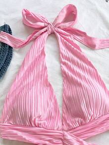 Soleia Hellgelbes Minikleid mit Twist-Vorderseite und rückenfreiem Design für Frauen - Pink - Übersicht 4