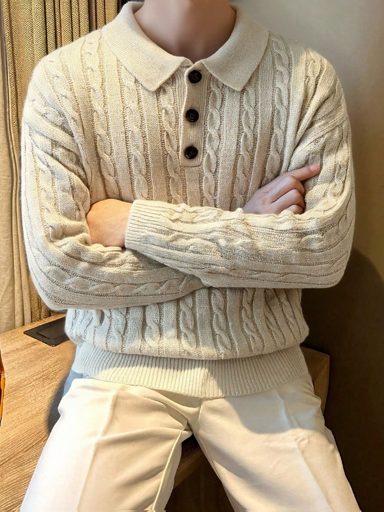 Manfinity Homme بلوفر كاجوال بياقة بولو أكمام طويل...