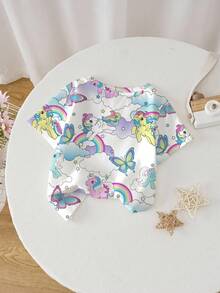 My Little Pony X SHEIN Young Girl Cute Cartoon Rainbow & Butterfly Print Short Sleeve T-Shirt, Casual Daily Commute & Holiday Style - White - View 2