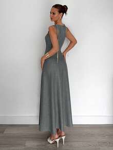 Siren Gaze 夏季新款褶皱无袖A字连衣裙 - 灰色 - 查看 2