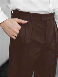 Manfinity Roghcode Quần tây nam màu trơn dáng rộng có túi và xếp ly, quần ống rộng kiểu Mỹ trẻ trung, quần ống rộng nam, quần tây nam xếp ly, quần ống rộng màu nâu, quần tây màu nâu dùng cho các buổi lễ. - Rỉ Nâu - Xem 3