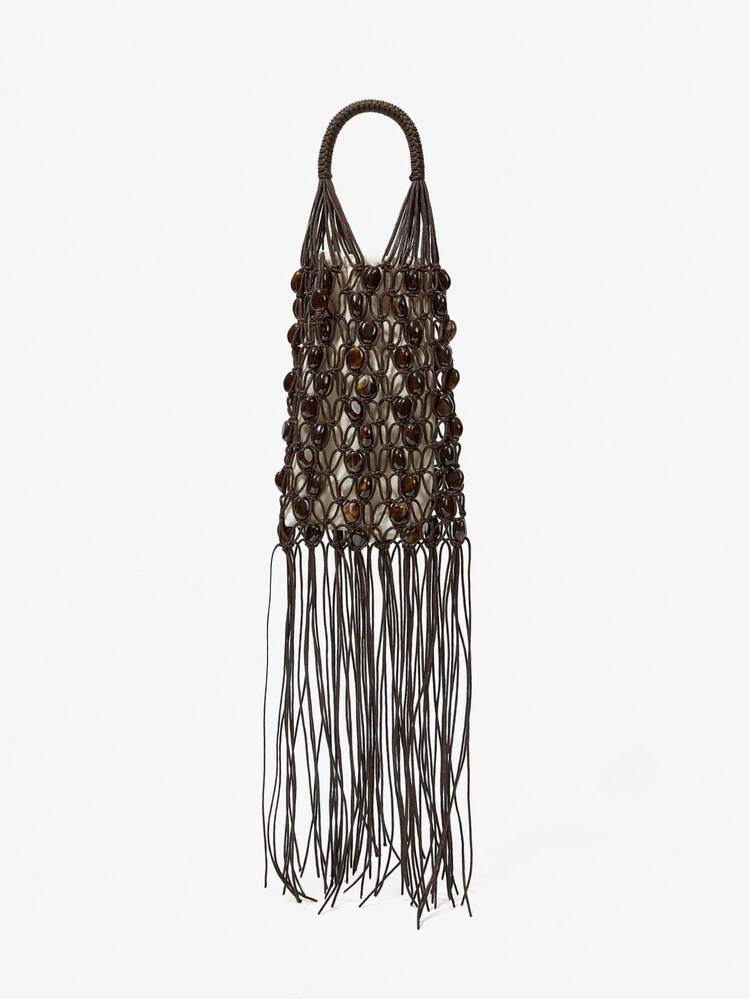 SHEIN Maija Ladies, Women Top Handle Bags ,Crochet Bag,Handwoven,Hollow,Tassels, Fashionable, Elegant , Simple, Personalized, Versatile, For Beach,Vacation,Holiday,Summer, Seaside,Beach Party