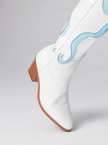 ROMWE Kawaii 女式西式镂空蝴蝶翼刺绣皮革过膝长靴，春秋季新品