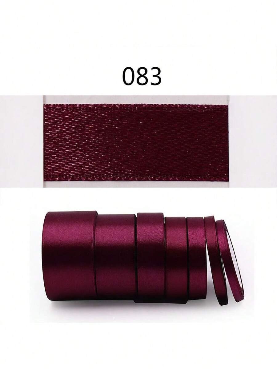 1Roll 25Yard/Lot Solid Color Satin Ribbon Fabric Silk Embellish Ribbon Perfect For Crafts, Hair Bows Gift Wrapping For Each Festival (083 Wine Red Color) - Burgundy - View 1