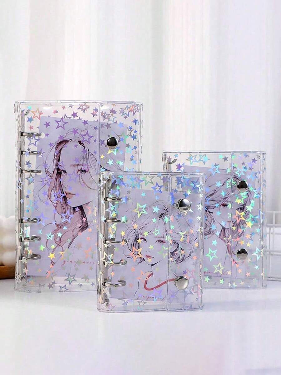 Set de classeur à anneaux transparent et coloré au format A6 A7 M5, avec couverture de classeur minimaliste à 6 anneaux, livre d'autocollants, album de timbres, colle, agenda personnalisable, journal, cahier coloré