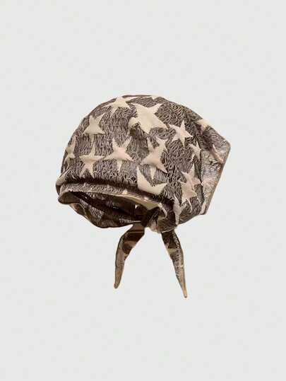 Goth 1pc Khaki Millennium Babe Retro Apocalyptic Pentagram Pattern Bandana Headscarf, Fashionable Minimalist Wild Style Versatile Accessory For Women, Suitable For Daily Wear, Dates, Parties, Travel, Etc.