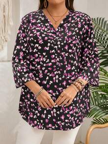 EMERY ROSE Blusa estampada de 3/4 de manga en color borgoña para mujer de talla grande, ideal para principios de primavera/Día de San Valentín, vacaciones, fiestas, primavera, salidas, 2026 nueva, simple y elegante para uso diario, fiesta casual elegante - Negro - Ver 5