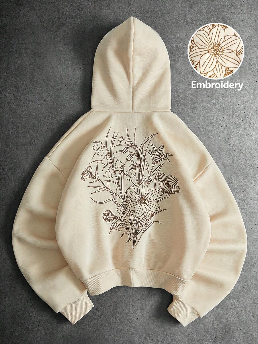 PAVTROS Sudadera de hombre con estilo urbano que tiene un bordado de ramo de flores en el frente y la espalda, adecuada para uso diario, en casa, para juegos, festivales de música al aire libre, salidas casuales, regalo para novio/esposo, regalo de aniversario - Albaricoque - Ver 1